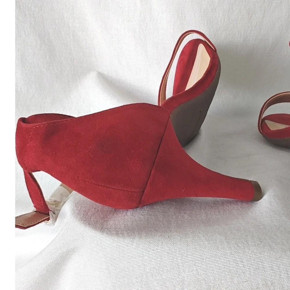 Aerosoles Laminate Sandals Red Suede Ankle Strap Dress Pump Comfortable size 9